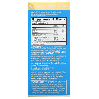 Qunol, Ultra Omega-3 Fish Oil, Lemon, 180 Mini Softgels (500 mg per Softgel)