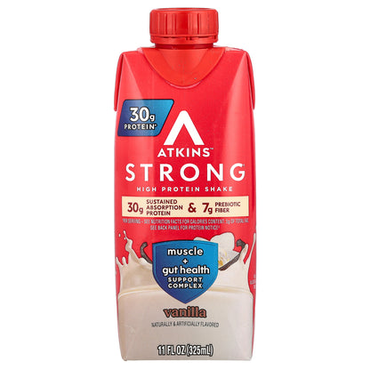 Atkins, Strong, High Protein Shake, Vanilla, 4 Shakes, 11 fl oz (325 ml) Each