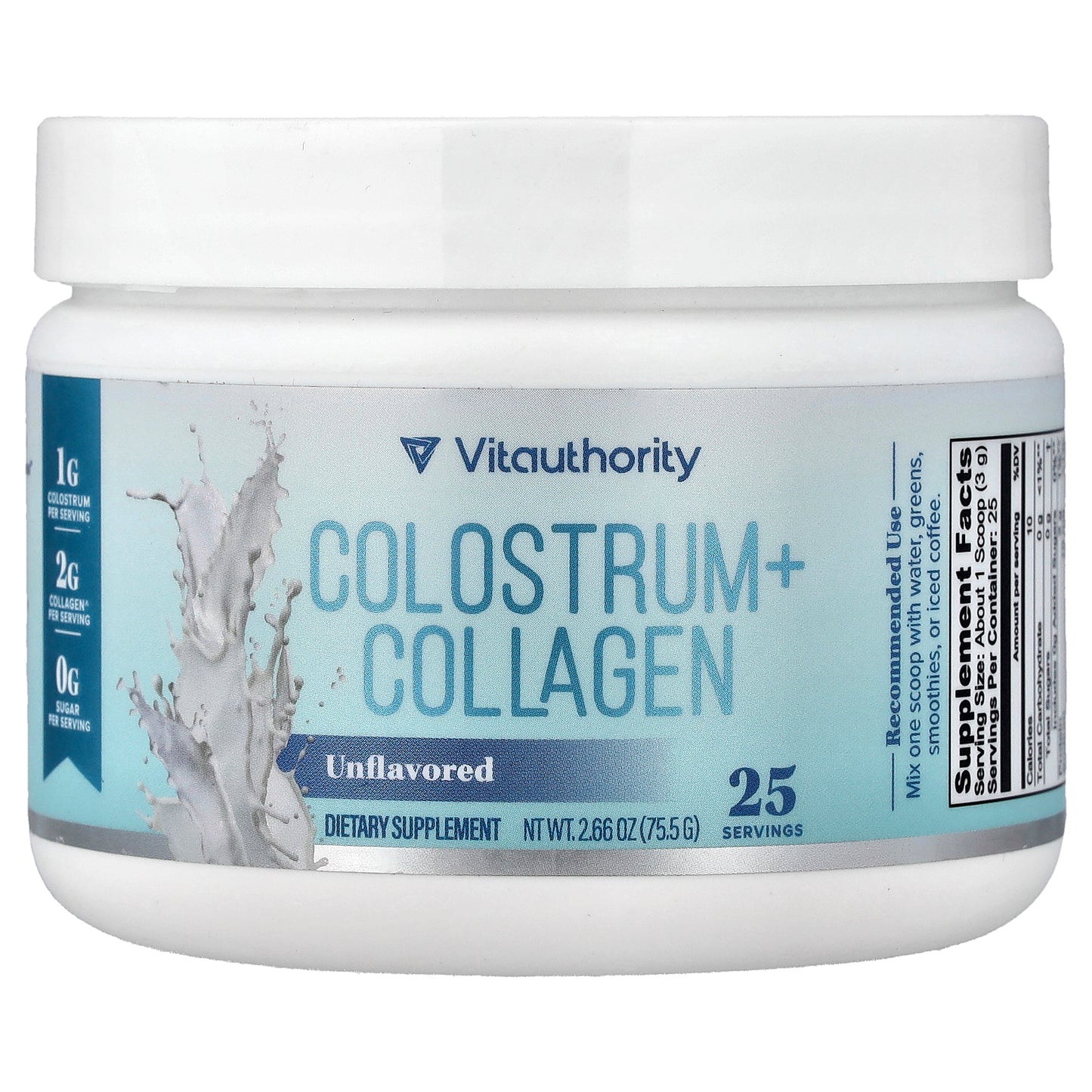 Vitauthority, Colostrum + Collagen, Unflavored, 2.66 oz (75.5 g)