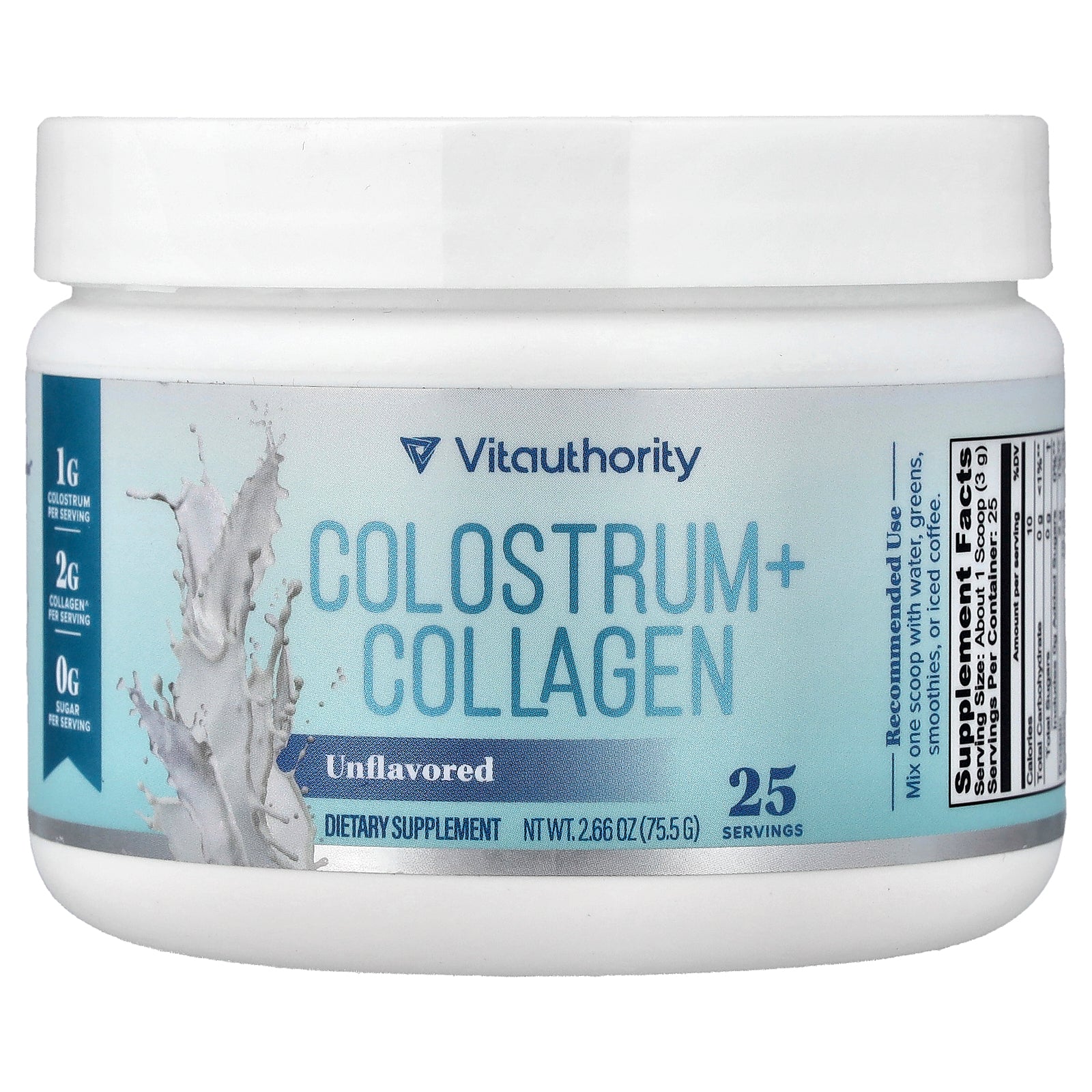 Vitauthority, Colostrum + Collagen, Unflavored, 2.66 oz (75.5 g)