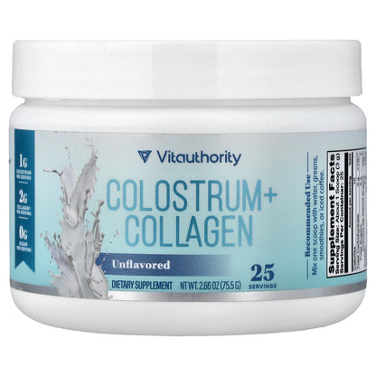 Vitauthority, Colostrum + Collagen, Unflavored, 2.66 oz (75.5 g)