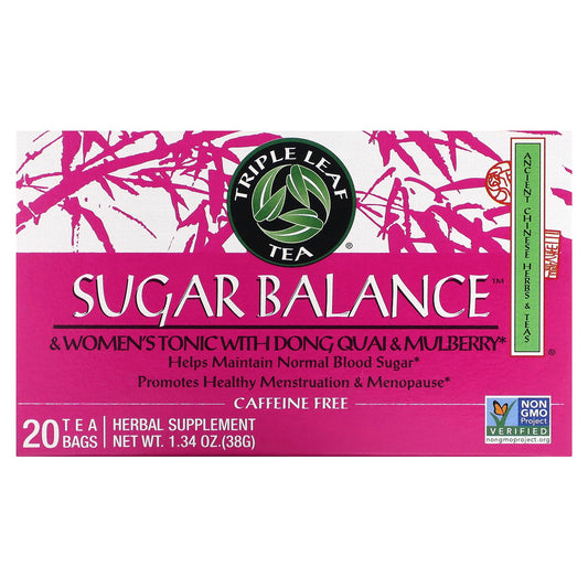 Triple Leaf Tea, Sugar Balance, & Women's Tonic with Dong Quai & Mulberry, Caffeine-Free, 20 Tea Bags, 1.34 oz (38 g)