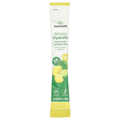 Swanson, Simply Hydrate, Electrolyte Hydration Mix, Lemon-Lime, 8 Stick Packs, 0.21 oz (5.92 g) Each