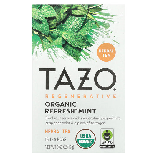 TAZO, Regenerative, Herbal Tea, Organic Refresh Mint, Caffeine Free, 16 Tea Bags, 0.67 oz (19 g)