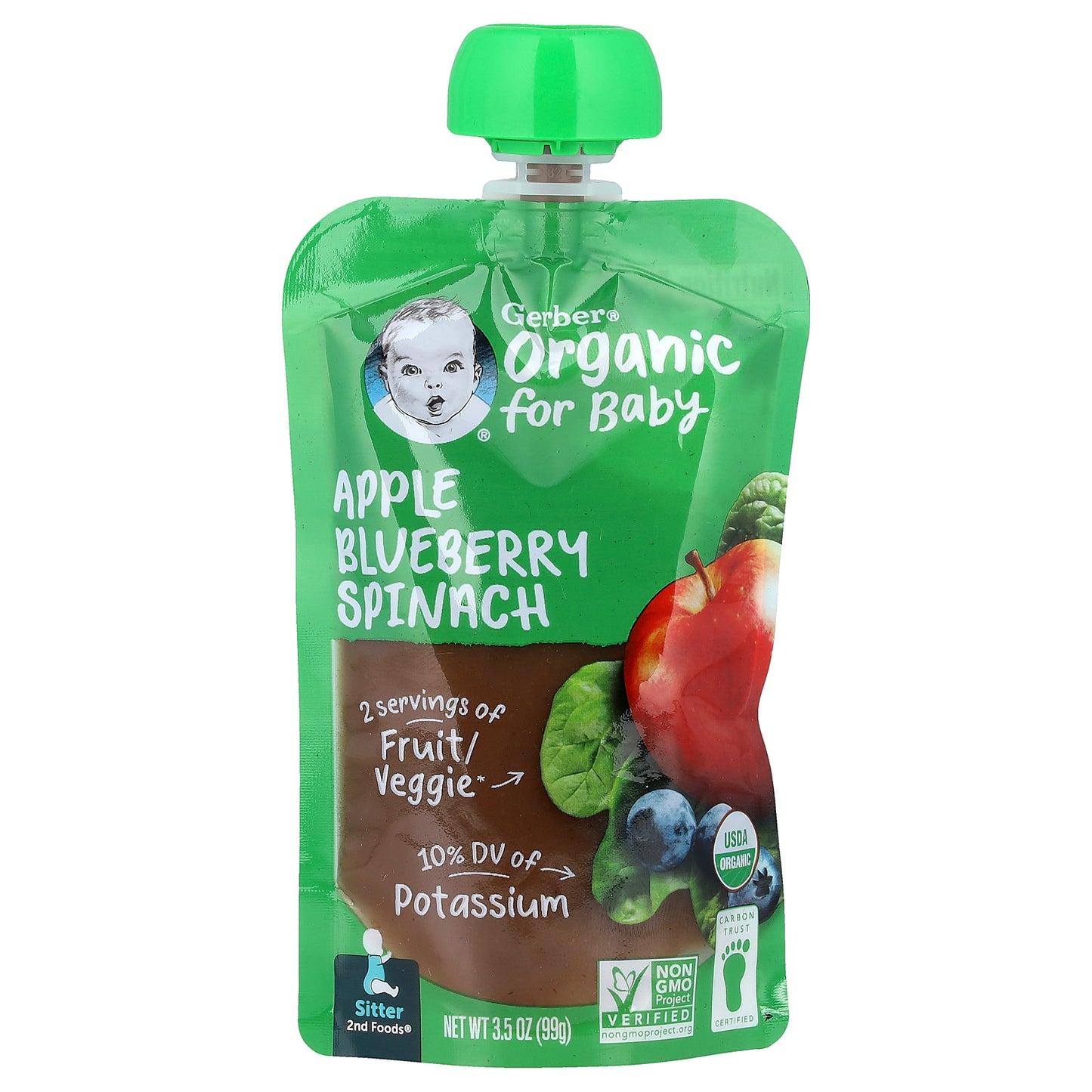 Gerber, Organic for Baby, 2nd Foods®, Apple, Blueberry, Spinach, 3.5 oz (99 g)
