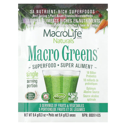 Macrolife Naturals, Macro Greens, Superfood, 12 Packets, 0.3 oz (9.4 g) Each