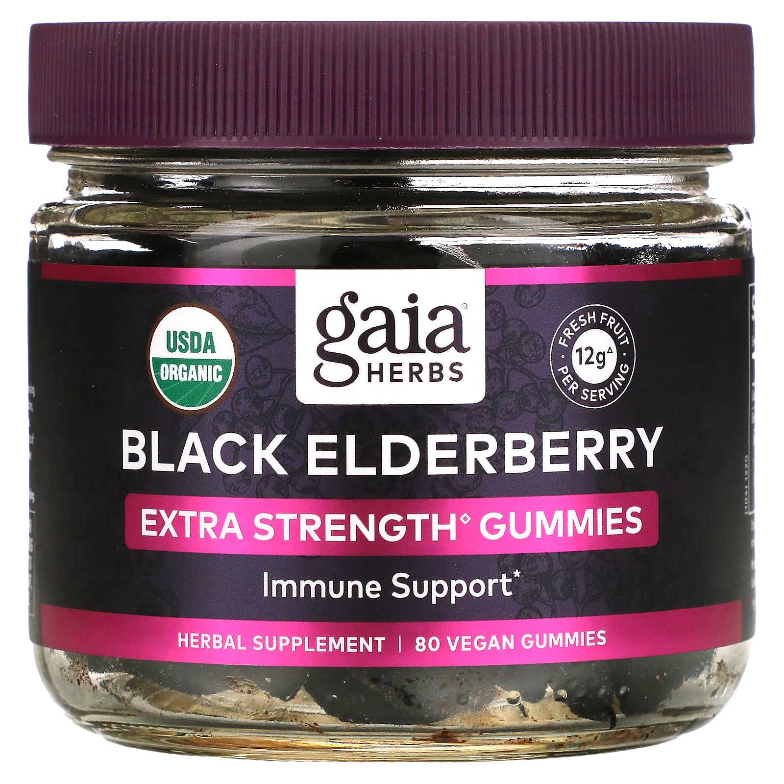 Gaia Herbs, Black Elderberry,  Immune Support Gummies, 80 Vegan Gummies