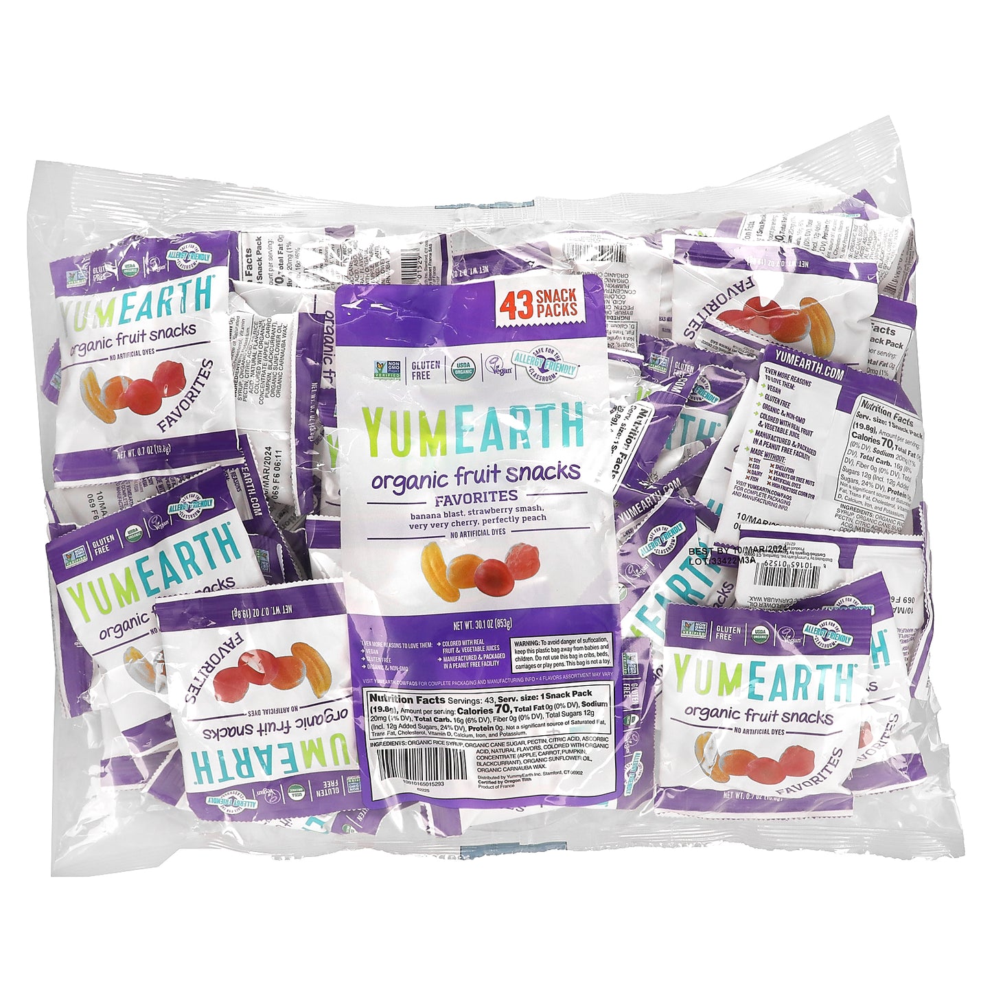 YumEarth, Organic Fruit Snacks, Favorites, 43 Packs, 0.7 oz (19.8 g) Each