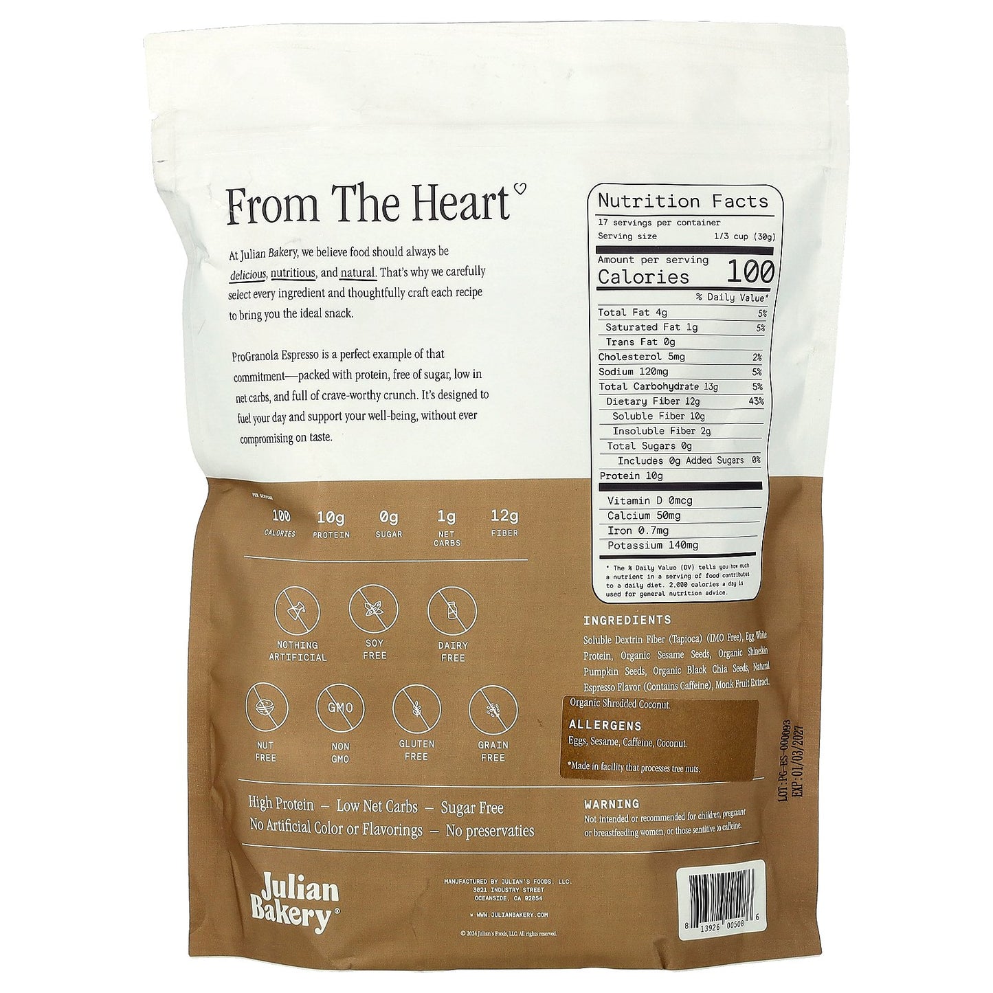Julian Bakery, ProGranola Clusters, Espresso, 17.9 oz (507.5 g)