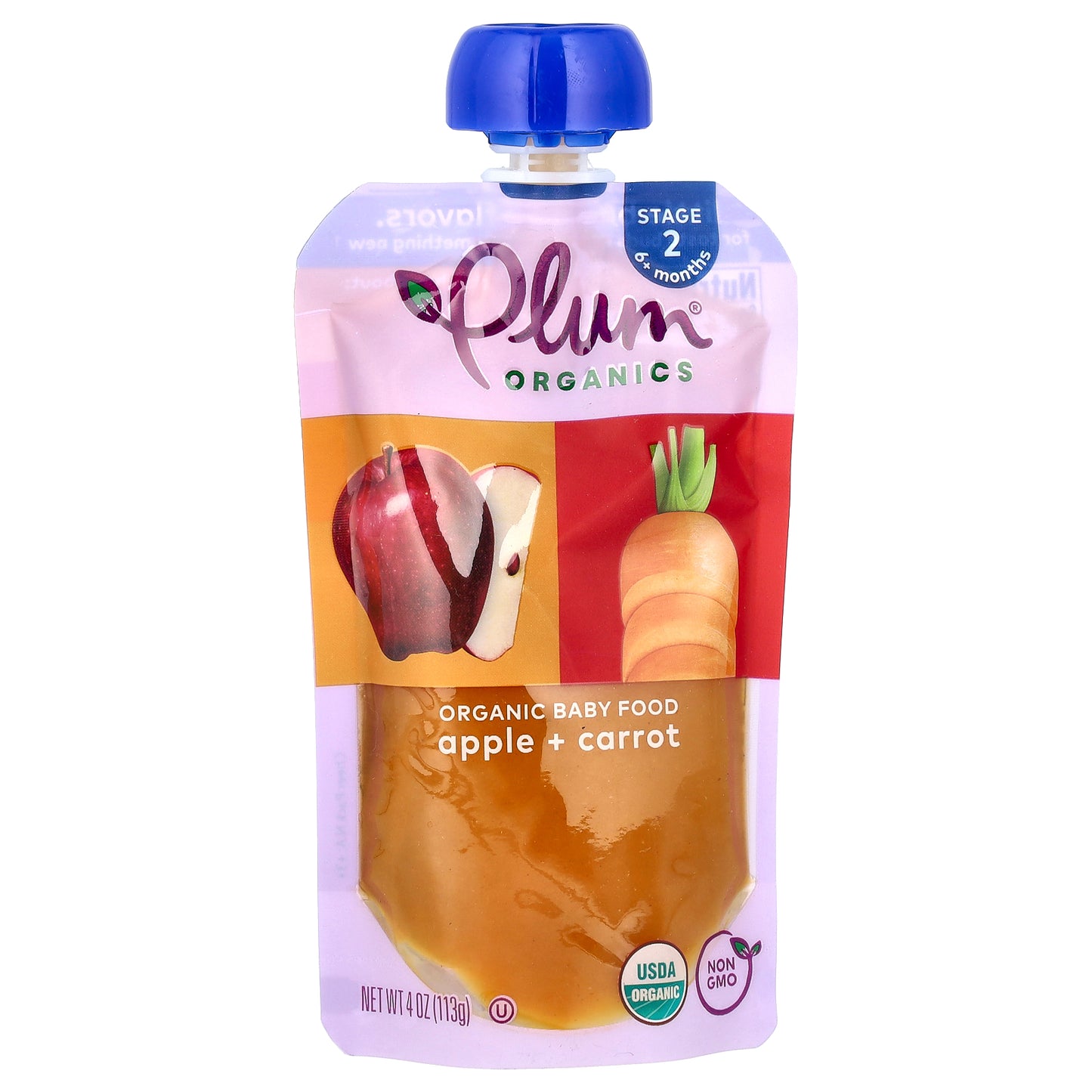 Plum Organics, Organic Baby Food, 6+ Months, Apple + Carrot, 4 oz (113 g)