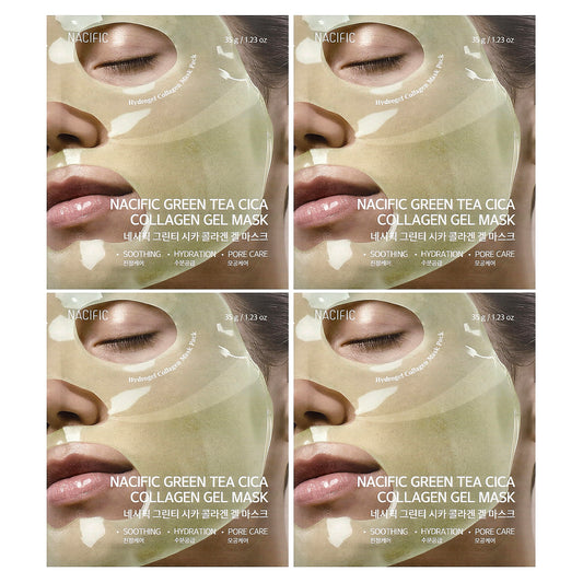 Nacific, Green Tea Cica Collagen Gel Beauty Mask, 4 Sheets, 1.23 oz (35 g) Each