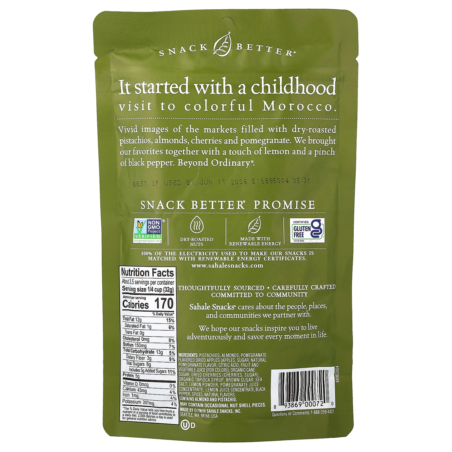 Sahale Snacks, Glazed Mix, Natural Pomegranate Pistachios, 4 oz (113 g)