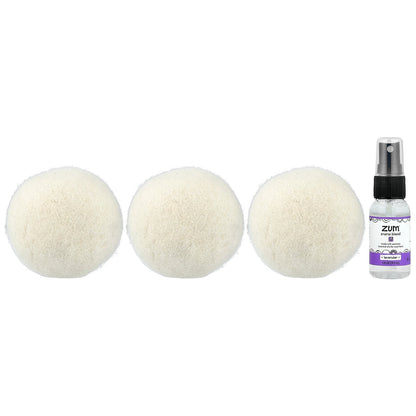 ZUM, Wool Dryer Balls with Aroma Blend, Lavender, 3 Wool Balls Plus 1 Aroma Blend, 8.5 oz