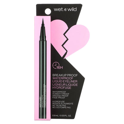 wet n wild, Breakup Proof, Waterproof Liquid Eyeliner, 1111509 Ultra Black, 0.03 fl oz (0.9 ml)