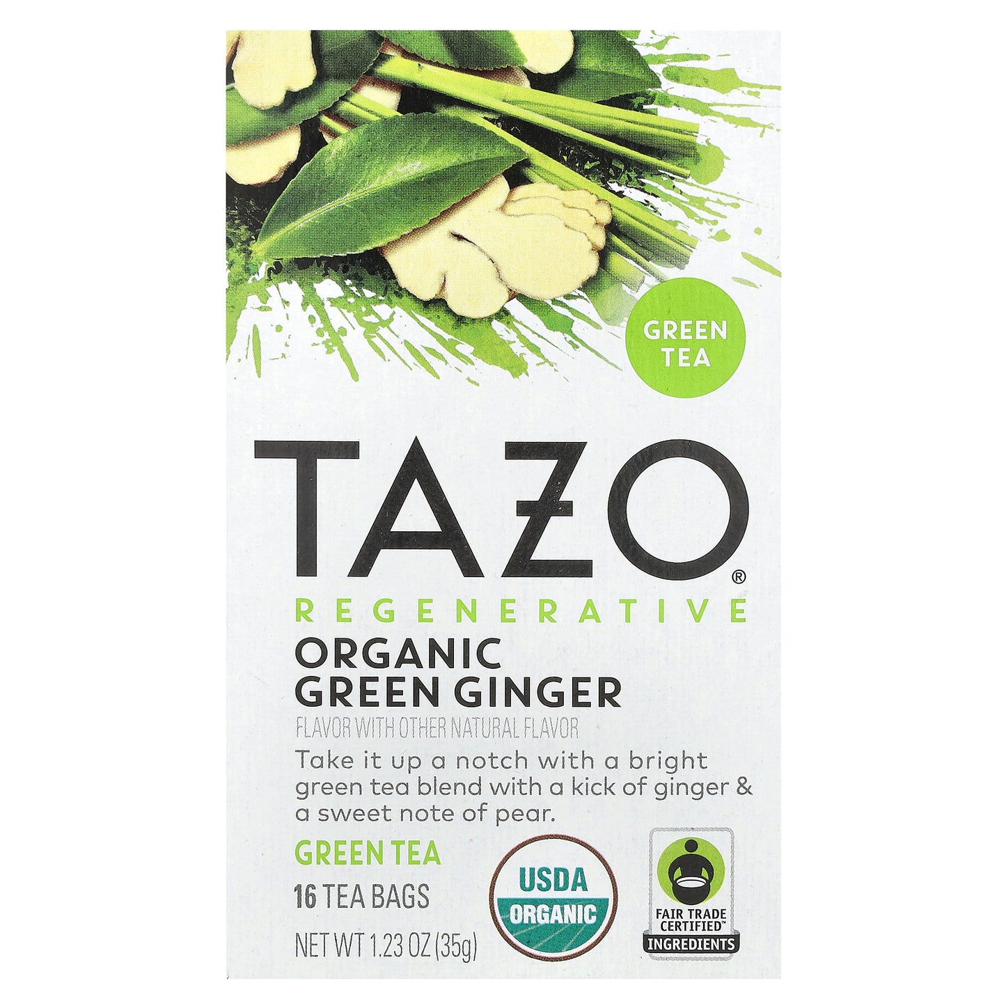 TAZO, Regenerative, Green Tea, Organic Green Ginger, 16 Tea Bags, 1.23 oz (35 g)