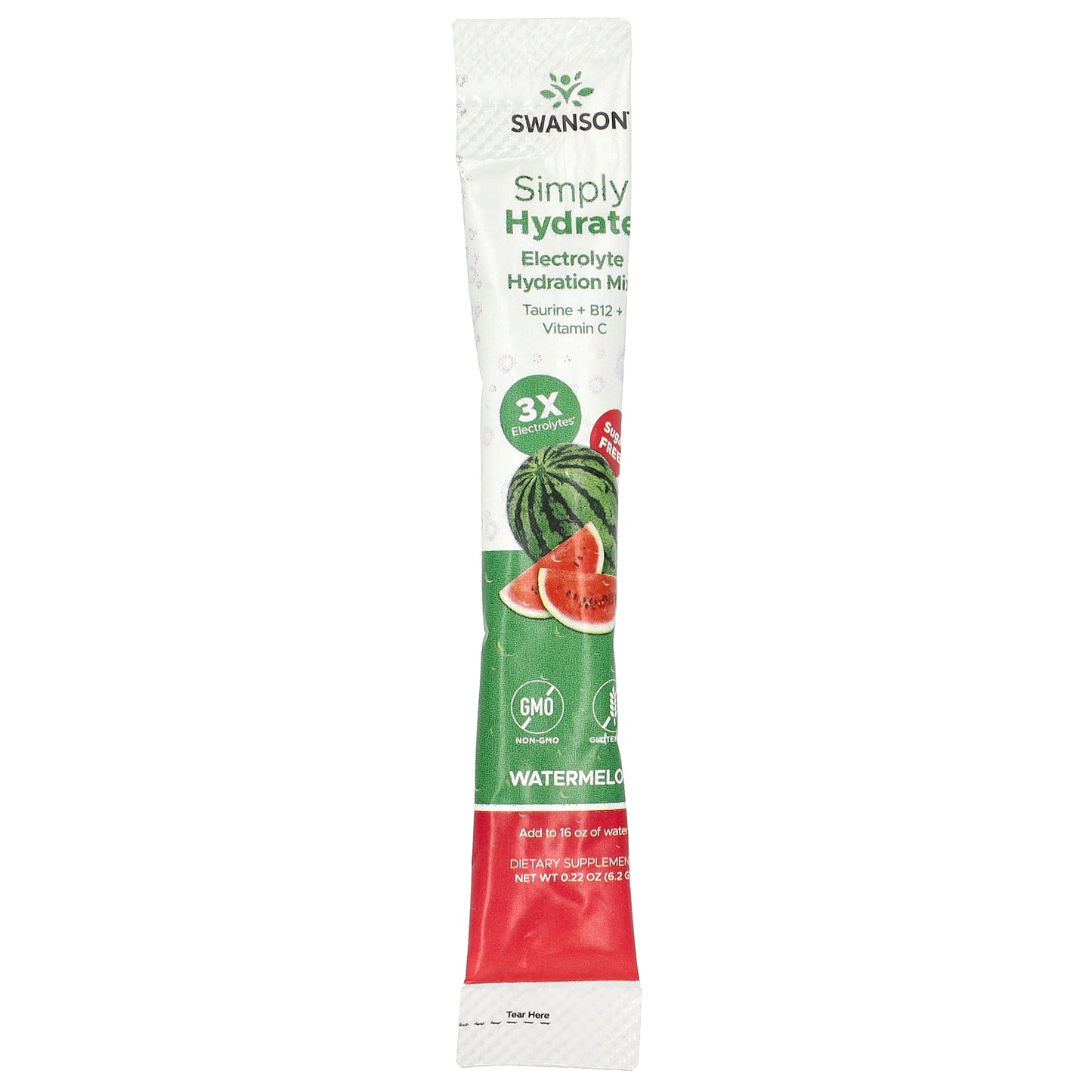 Swanson, Simply Hydrate, Electrolyte Hydration Mix, Watermelon, 30 Stick Packs, 0.22 oz (6.2 g) Each