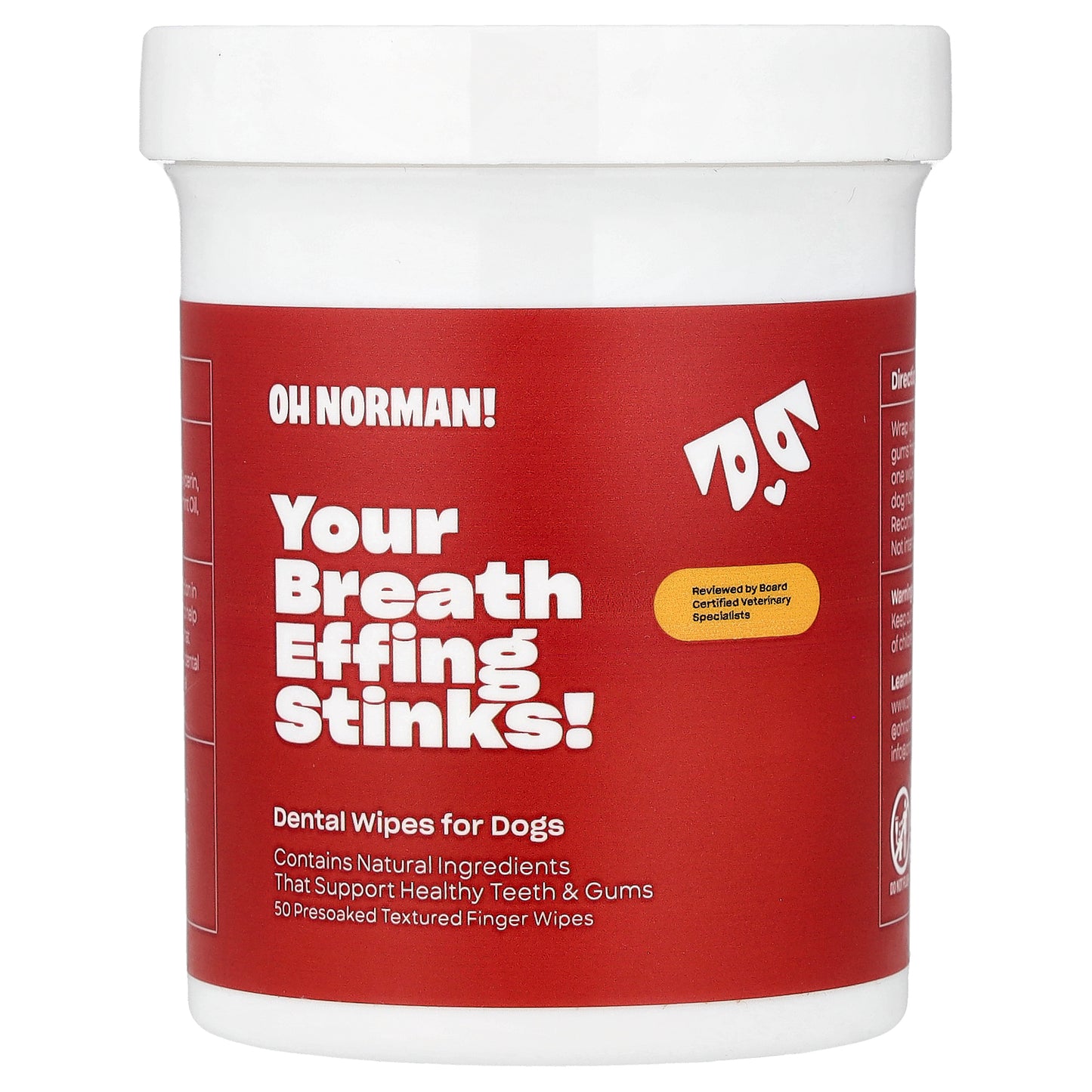 Oh Norman, Your Breath Stinks! Dental Wipes For Dogs, 50 Wipes