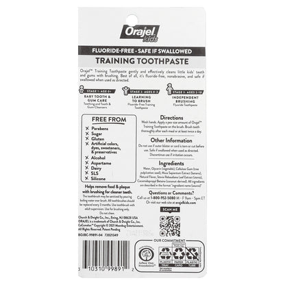 Orajel, Kids, Cocomelon Training Toothpaste with Toothbrush, Fluoride-Free, 0-3 Years, Watermelon, 2 Piece Set, 1 oz (28.3 g)