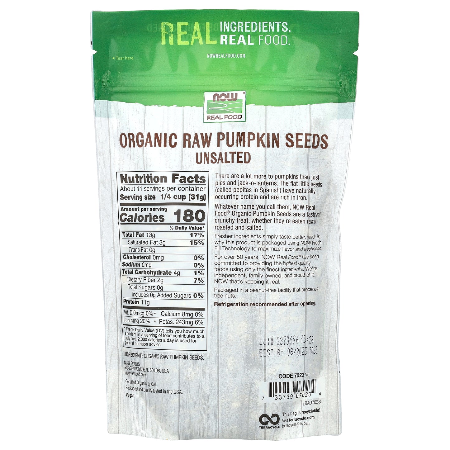 NOW Foods, Organic Raw Pumpkin Seeds, Unsalted, 12 oz (340 g)