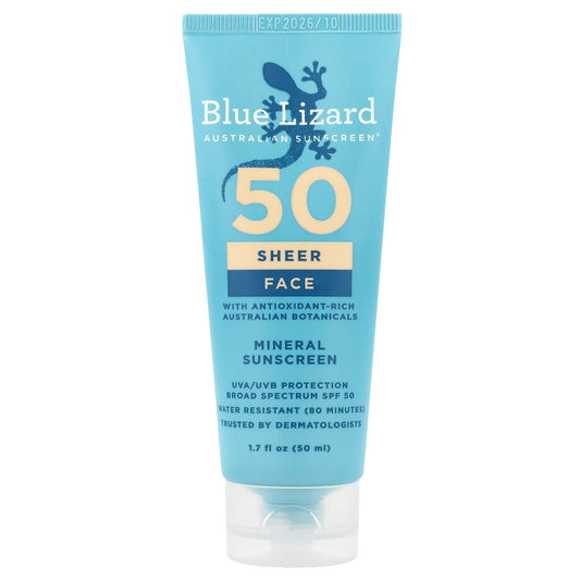 Blue Lizard Australian Sunscreen, Sheer Face Mineral Sunscreen, SPF 50, 1.7 fl oz (50 ml)
