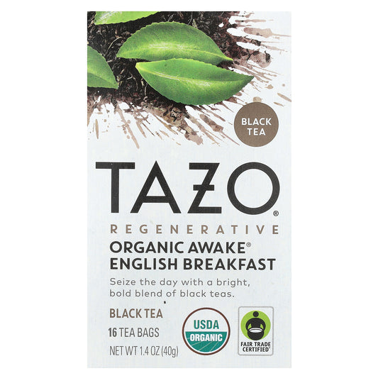 TAZO, Regenerative, Black Tea, Organic Awake, English Breakfast, 16 Tea Bags, 1.4 oz (40 g)