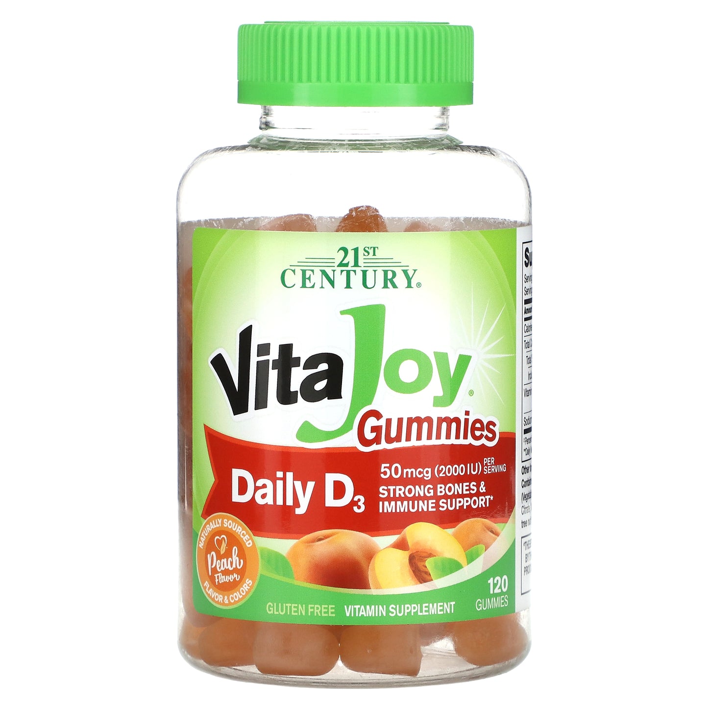 21st Century, VitaJoy® Daily D3 Gummies, Peach, 120 Gummies (25 mcg (1,000 IU) per Gummy)
