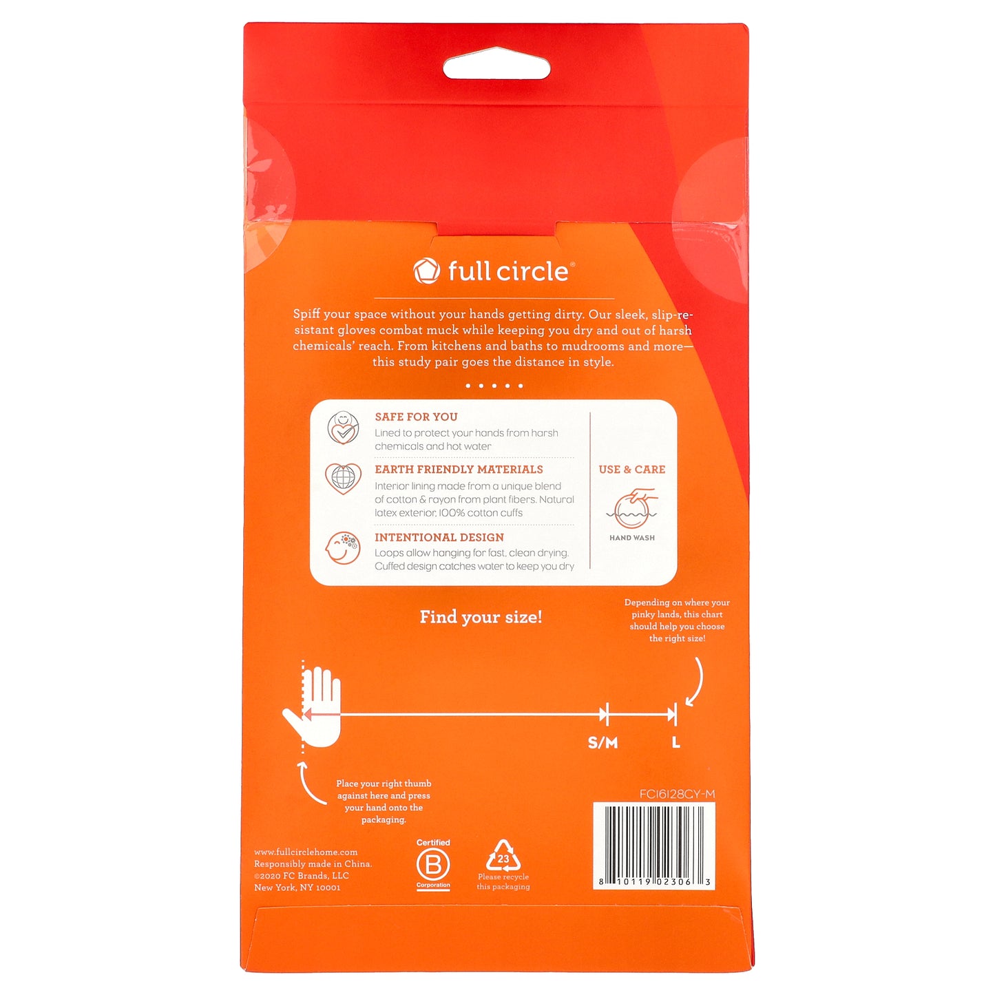 Full Circle, Splash Patrol™, Natural Latex Cleaning Gloves, S/M, Grey, 1 Pair