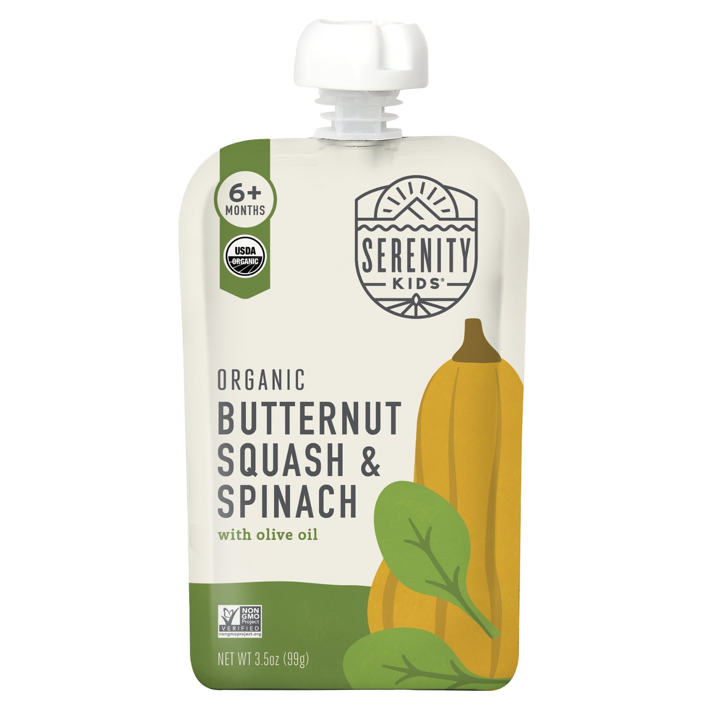 Serenity Kids, Organic Butternut Squash & Spinach with Olive Oil, 6+ Months, 3.5 oz (99 g)