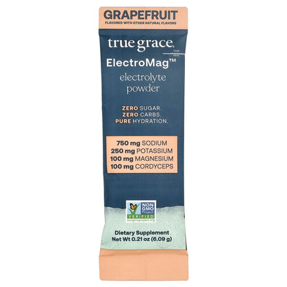 True Grace, ElectroMag™, Electrolyte Powder, Grapefruit, 16 Stick Packs, 0.21 oz (6.09 g) Each