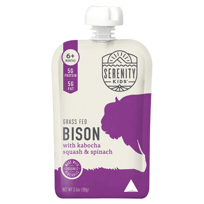 Serenity Kids, Grass Fed Bison with Kabocha Squash & Spinach, 6+ Months, 3.5 oz (99 g)