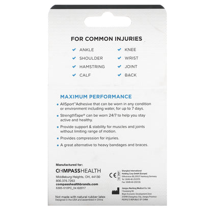 Strengthtape, Kinesiology Tape, Black, 20 Pre-Cut Strips