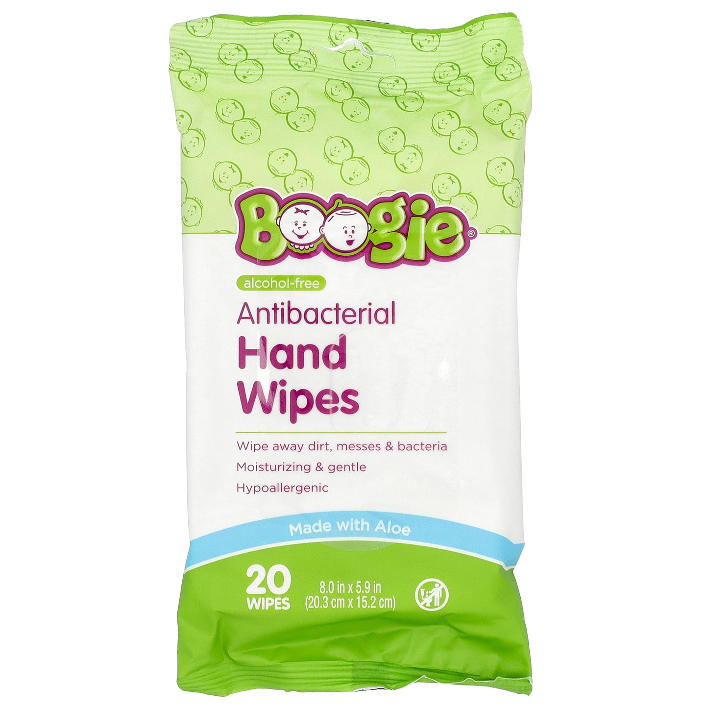 Boogie Wipes, Antibacterial Hand Wipes, Alcohol Free, 3 Packs, 20 Wipes Each