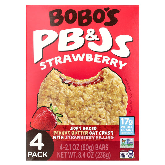 Bobo's Oat Bars, PB&Js, Strawberry, 4 Pack, 2.1 oz (60 g) Each