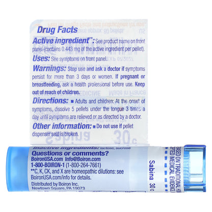 Boiron, Sabina, 30C, Menstrual Pain Relief, Approx 80 Pellets