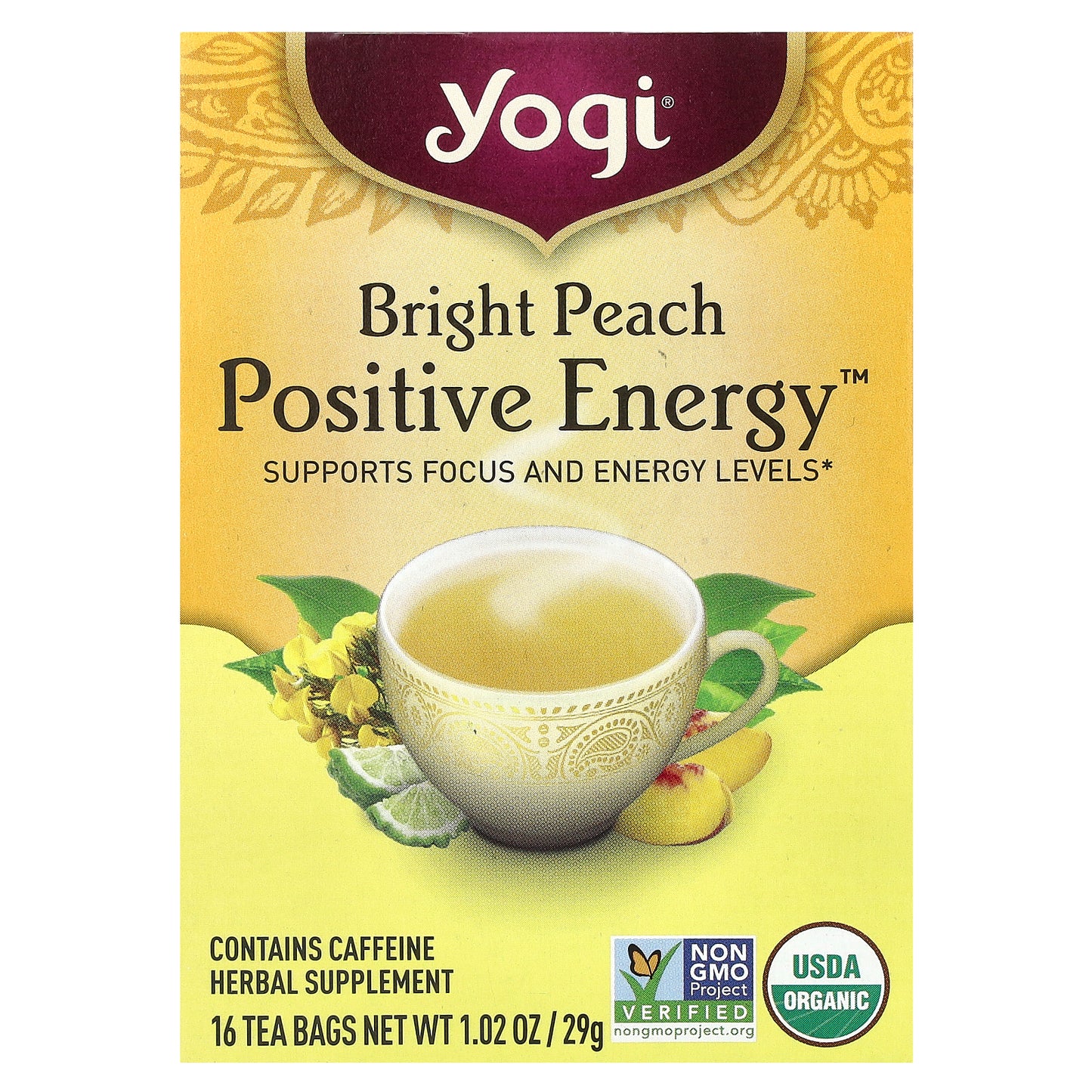 Yogi Tea, Positive Energy™, Bright Peach , 16 Tea Bags, 1.02 oz (29 g)