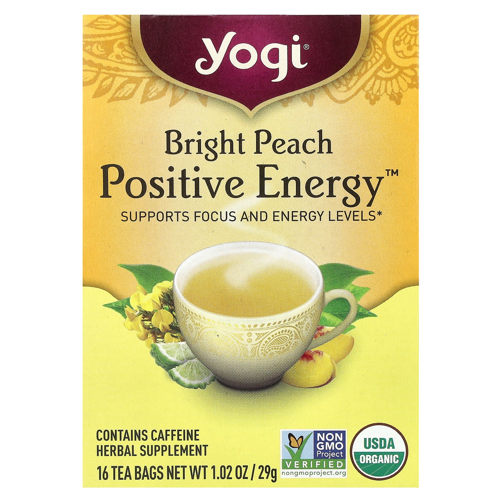 Yogi Tea, Positive Energy™, Bright Peach , 16 Tea Bags, 1.02 oz (29 g)