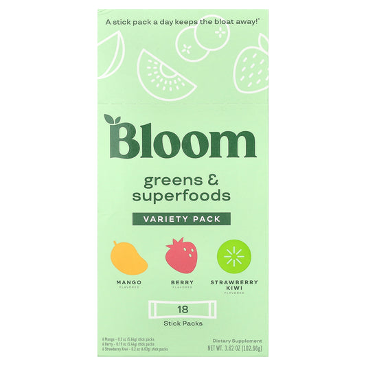 Bloom, Greens & Superfoods, Variety Pack, 18 Stick Packs, 3.6 oz (102.36 g)