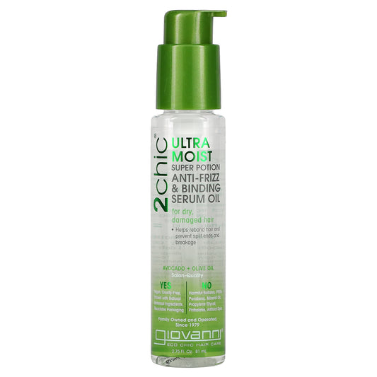 Giovanni, 2chic, Ultra-Moist Super Potion Anti-Frizz & Binding Serum Oil,  Avocado + Olive Oil, 2.75 fl oz (81 ml)