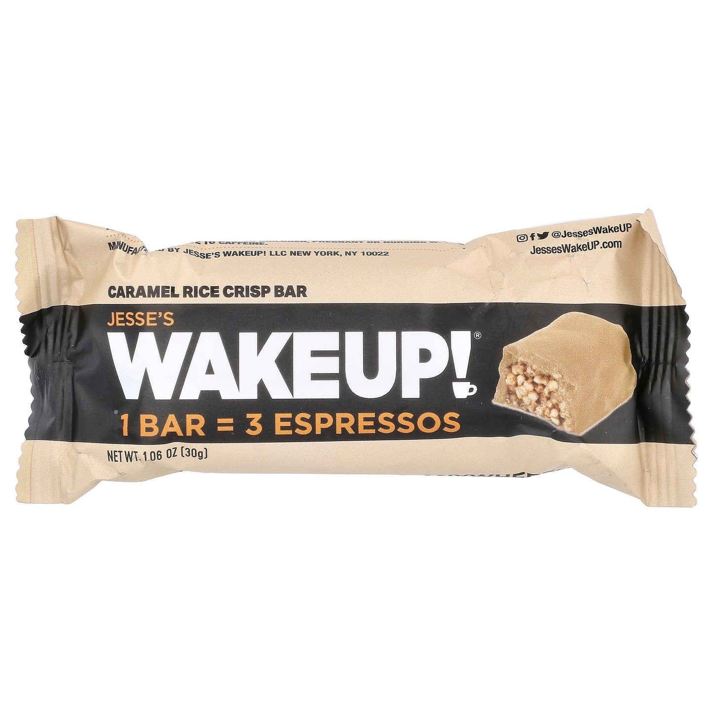 Jesse's WAKEUP!, Rice Crisp Bars, Caramel , 6 Pack, 1.06 oz (30 g) Each