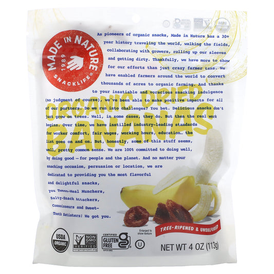 Made in Nature, Organic Dried Banana, Tree-Ripened & Unsulfured, 4 oz (113 g)