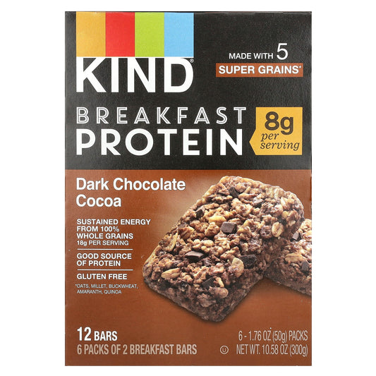 KIND Bars, Breakfast Protein Bars, Dark Chocolate Cocoa, 6 Packs, 1.76 oz (50 g) Each