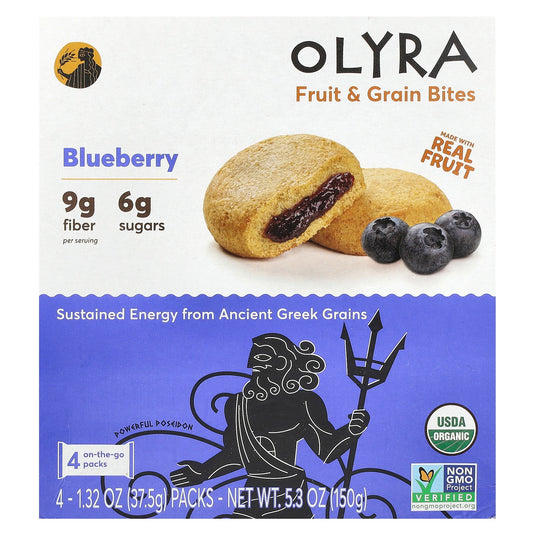 Olyra, Fruit & Grain Bites, Blueberry, 4 Packs, 1.32 oz (37.5 g) Each