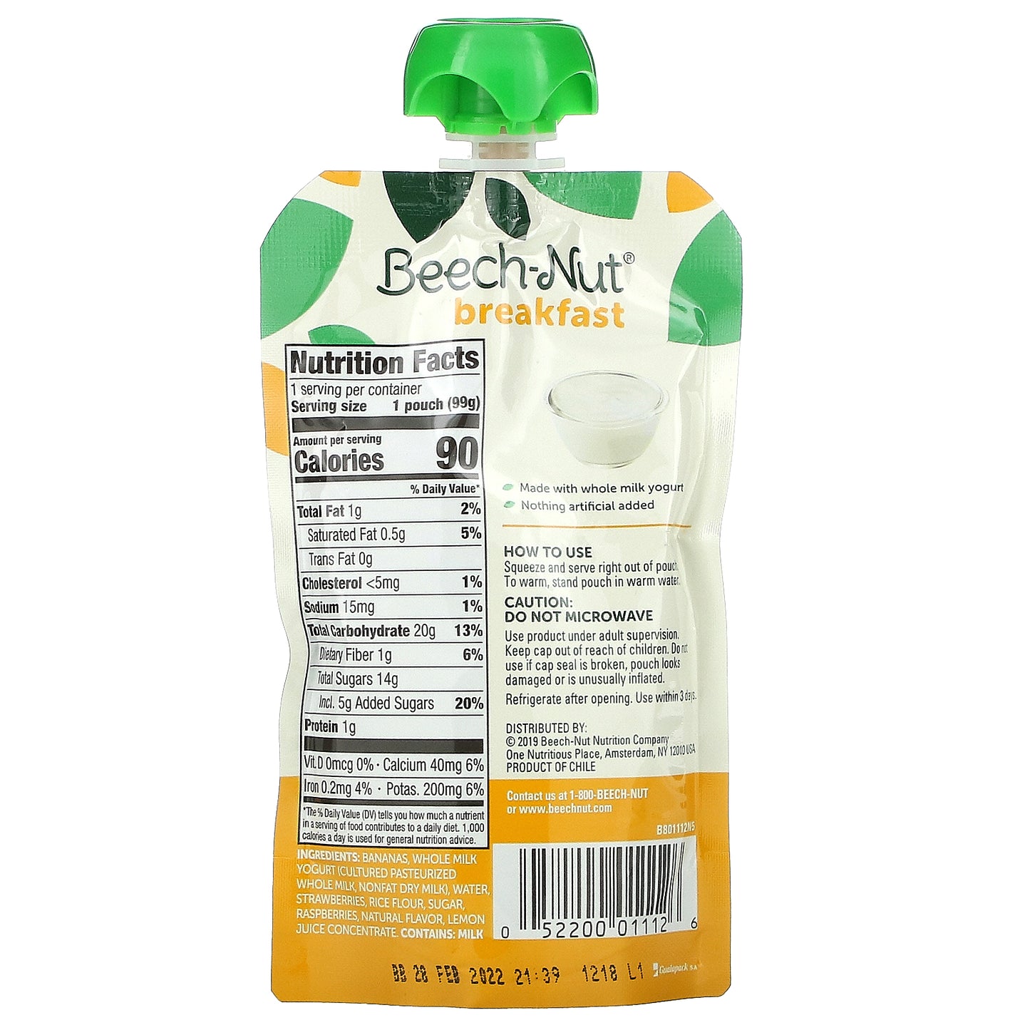 Beech-Nut, Breakfast, 12+ Months, Yogurt, Banana & Mixed Berry, 12 Pouches, 3.5 oz (99 g) Each