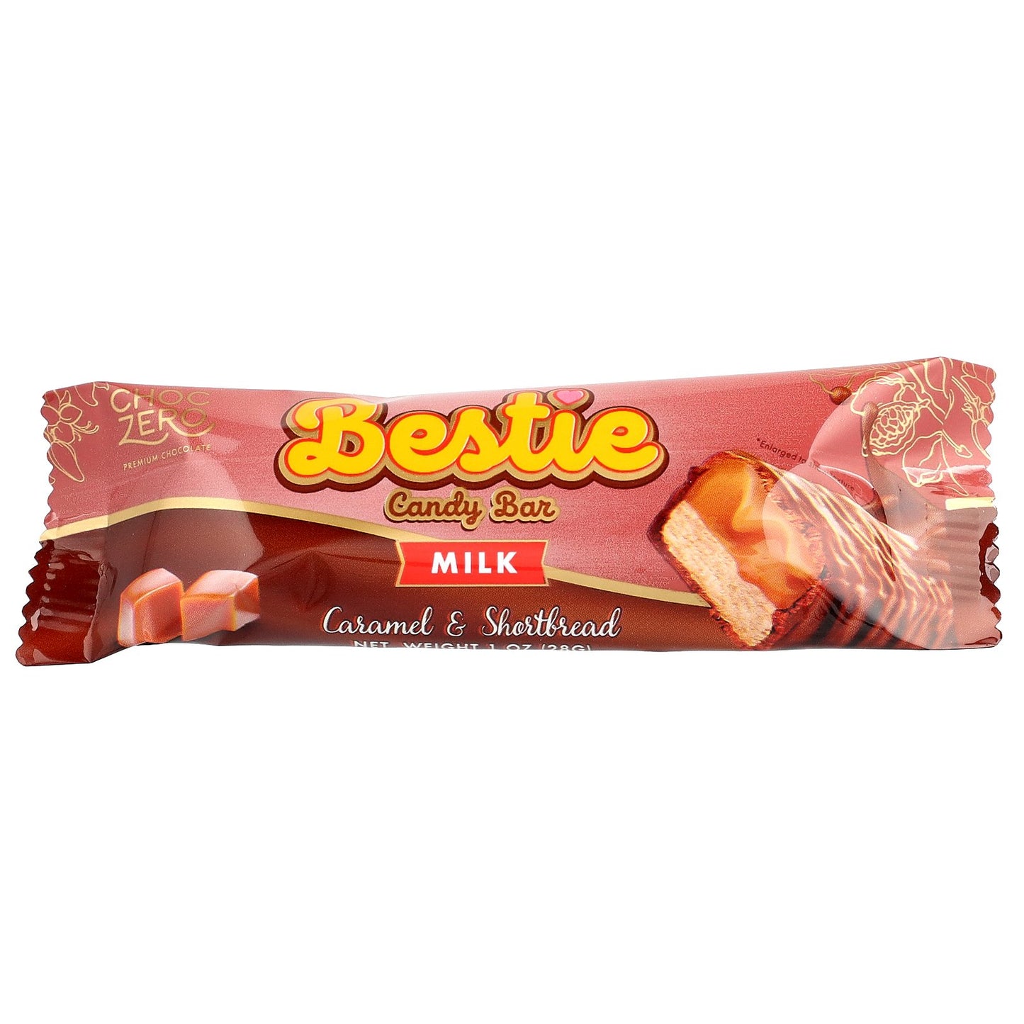 ChocZero, Bestie Candy Bar, Milk, Caramel & Shortbread, 8 Individually Wrapped Bars, 1 oz (28 g) Each