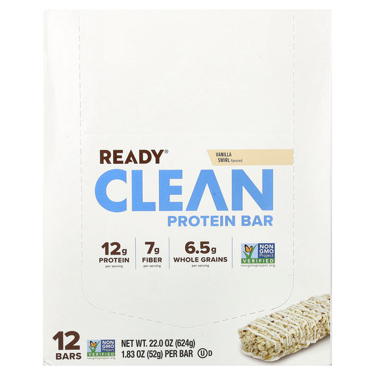 Ready, Clean Protein Bar, Vanilla Swirl, 12 Bars, 1.83 oz (52 g) Each