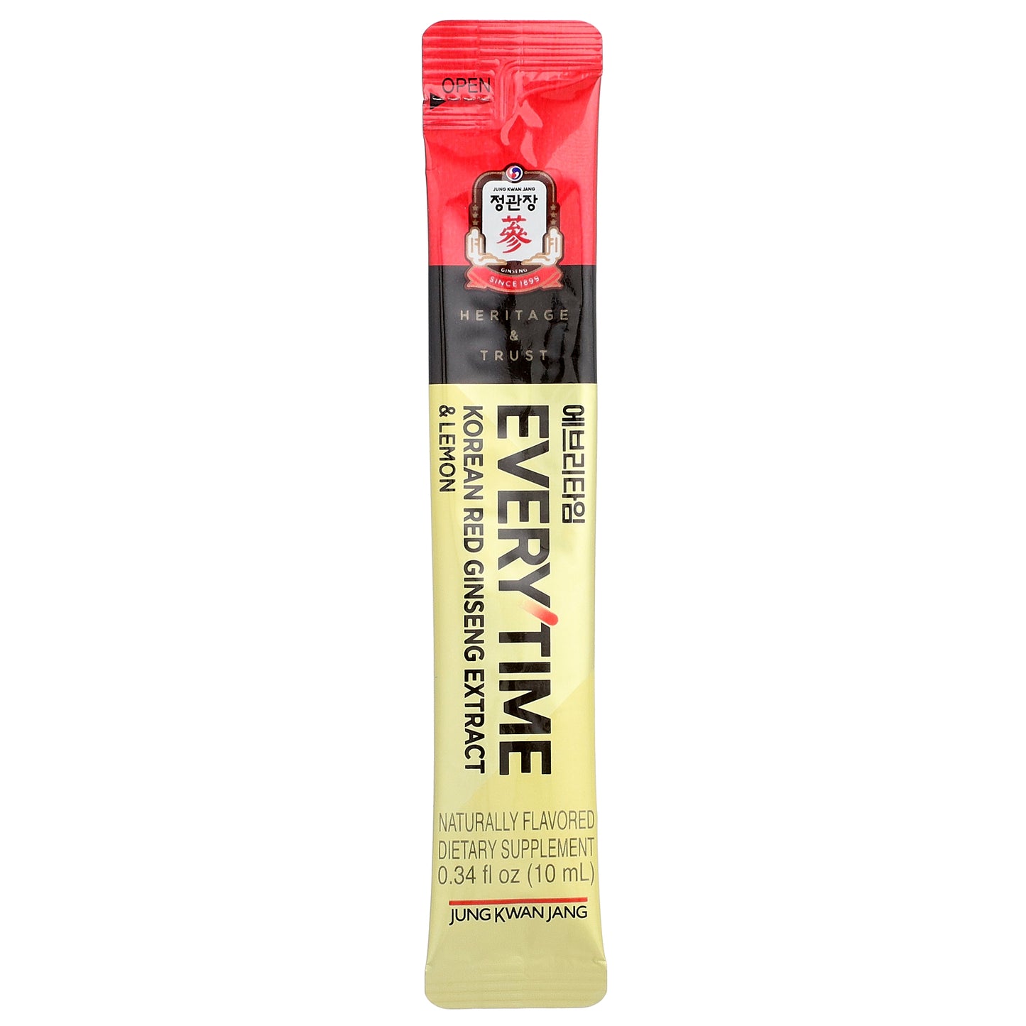 JungKwanJang, Korean Red Ginseng Extract, Everytime, Lemon, 10 Liquid Sticks, 0.34 fl oz (10 ml) Each