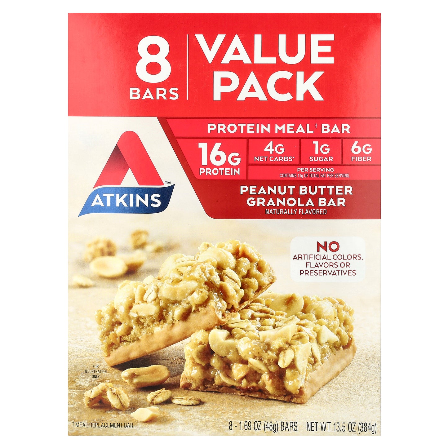 Atkins, Protein Meal Bar, Peanut Butter Granola, 8 Bars, 1.69 oz (48 g) Each