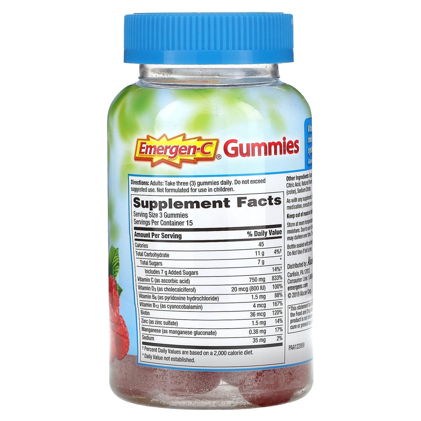 Emergen-C, Immune+ with Vitamin D Gummies, Raspberry, 45 Gummies