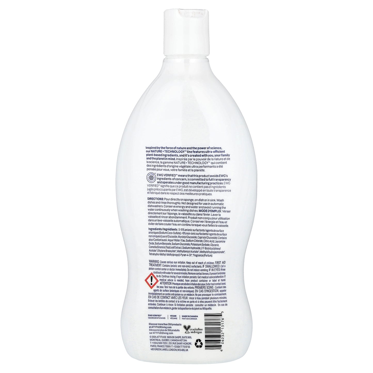 ATTITUDE, Nature + Technology™, Dishwashing Liquid, Pink Grapefruit, 23.7 fl oz (700 ml)