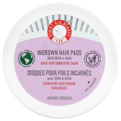 First Aid Beauty, Ingrown Hair Pads With BHA + AHA, 28 Pads